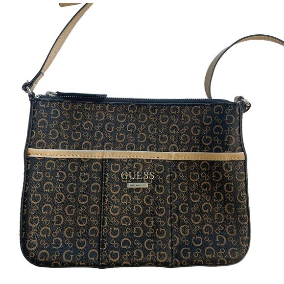 Guess McGill Mini Crossbody Bag Womens Dark Brown PVC Preppy Y2K Handbag Purse - Picture 2 of 12